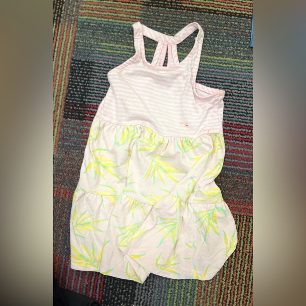wonder nation Pink and White Tropical Print Tiered Dress
